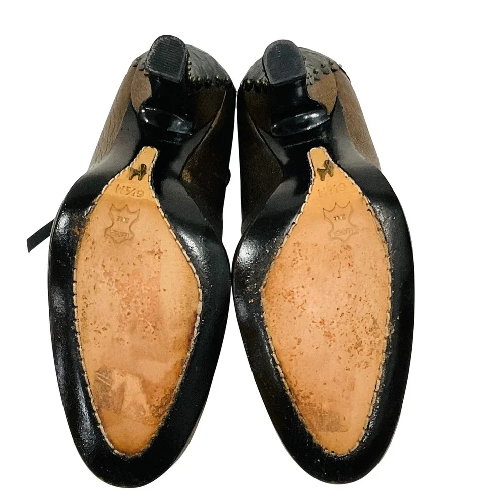 J Vincent women's shoes heels leather sole metallic bronze black studded 6.5 3.5